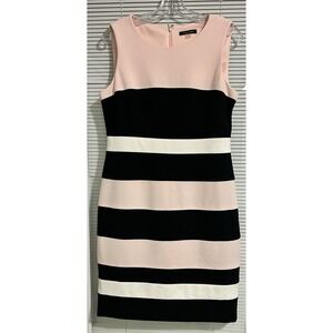 Tommy Hilfiger Womens Pink Black White Striped Colorblock Sheath Dress Size 10